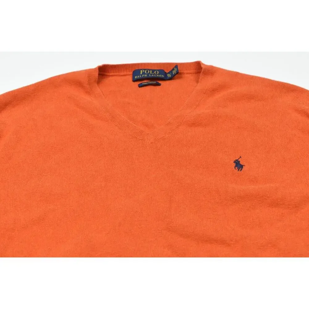 Polo Ralph Lauren Sweater Mens XL Orange Pima Cotton V-Neck Long Sleeve Pullover